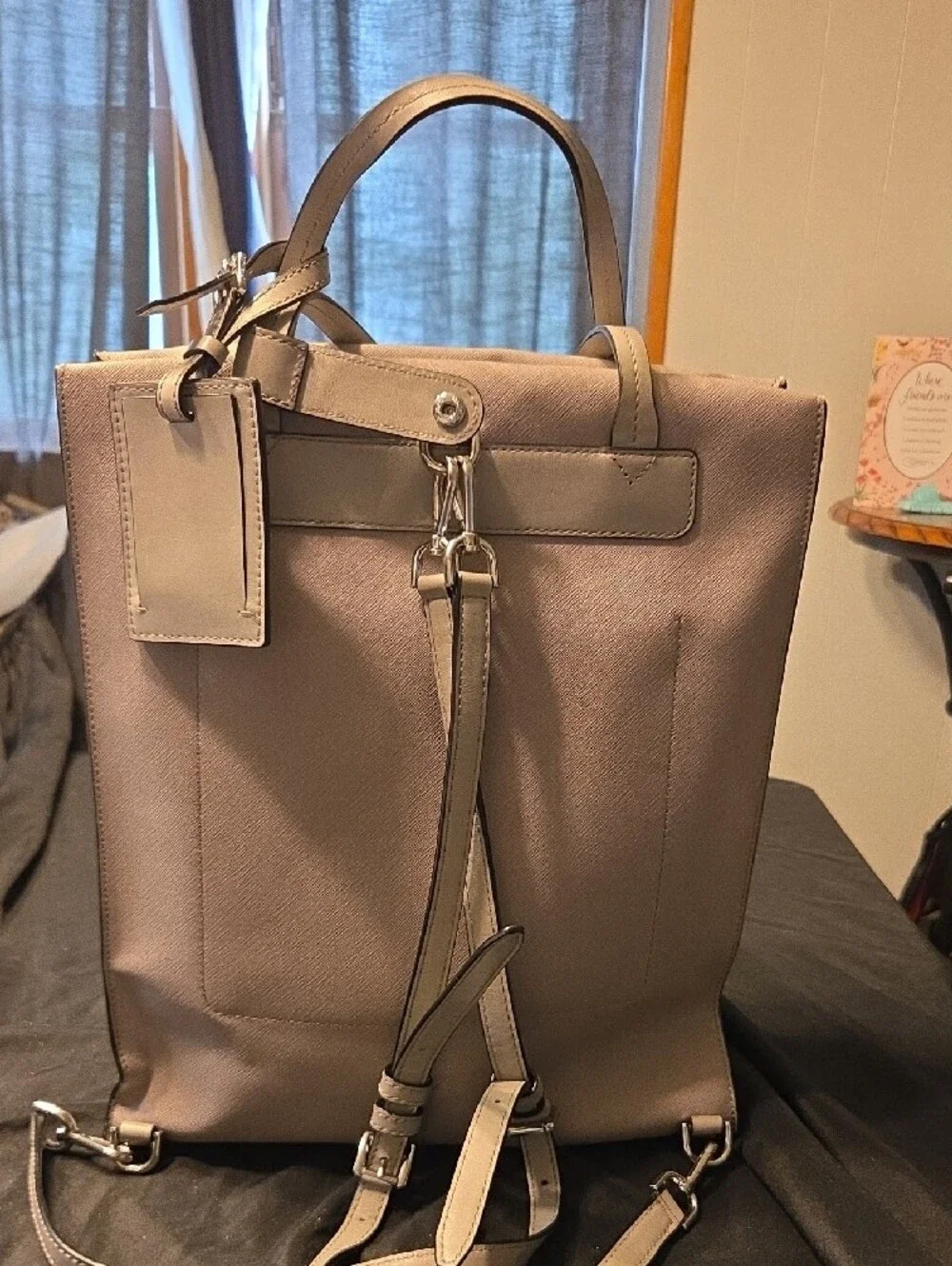 Michael Kors Taupe Saffiano-Style Backpack Tote